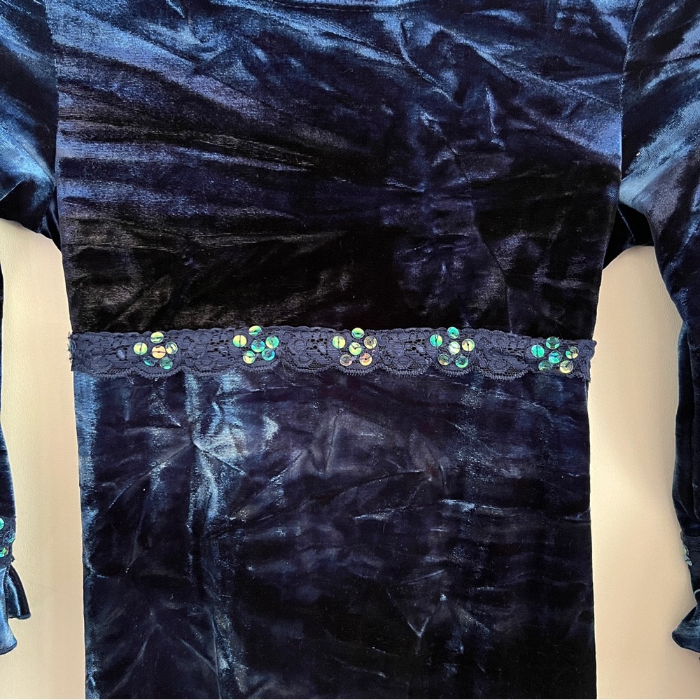 Y2K Whimsy Goth Navy Blue Velvet Maxi Dress Bell Sleeve Girls Size 14 Witchy - Picture 8 of 10